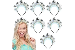 VICHTOP Christmas Decoration Silver Disco Headband New Years Decorations Disco Ball Headband Vintage Costume Headpiece, 70s Headbands for Women, Party Accessories 2025 New Years Eve (6 Pcs)