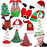 Suhine 12 Pcs Christmas Hats Unisex Santa Pants Hats Xmas Funny Favors Long Striped Santa Chimney Tree Tinsel Costume Accessories for Women Men Party Supply