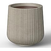Kante 13.0" Dia Round Fluted Concrete Planter, Large Plant Pot with Drainage, Smooth Weathered Concrete Finish with Painted Interior, for Indoor and Outdoor Use