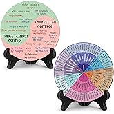 2 Pcs Feelings Wheel Therapy Office Desk Decor Things I Can Control Double Sided Mental Health Emotions Chart with Stand Therapist Gifts Psychology Decor for Home Office Counselor Women Man(Bright)