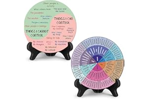 2 Pcs Feelings Wheel Therapy Office Desk Decor Things I Can Control Double Sided Mental Health Emotions Chart with Stand Ther