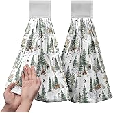 Kwlegh Winter Animals Forest Kitchen Towels with Loops Xmas Holiday Decorative Hand Tie Towel Fast Drying Dish Cloth Soft Absorbent Hanging Hand Towels for Bathroom Kitchen Set of 2