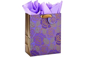 Hallmark 13" Large Gift Bag with Tissue Paper (Purple Flowers, Gold Accents) for Birthdays, Mother's Day, Bridal Showers, Wed