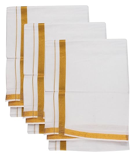 Men's Cotton Double Dhoti (White; 3.6 m) -3 Pieces Pack