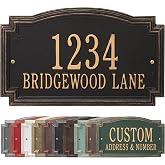 Whitehall Barcelos 3399BG Personalized Plaque Custom Cast Metal House Number Sign, Two-Line Home Number, Aluminum Wall Plaque, Personalized Residence Sign &ndash; Black and Gold, 14x8.5 Inches