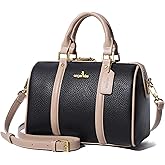 Angel Kiss Women Satchel Purses and Handbags Vegan Leather Boston Barrel Bag Top Handle Shoulder Purse with Crossbody Strap | Vegan Leather, Top Handle, Crossbody Strap
