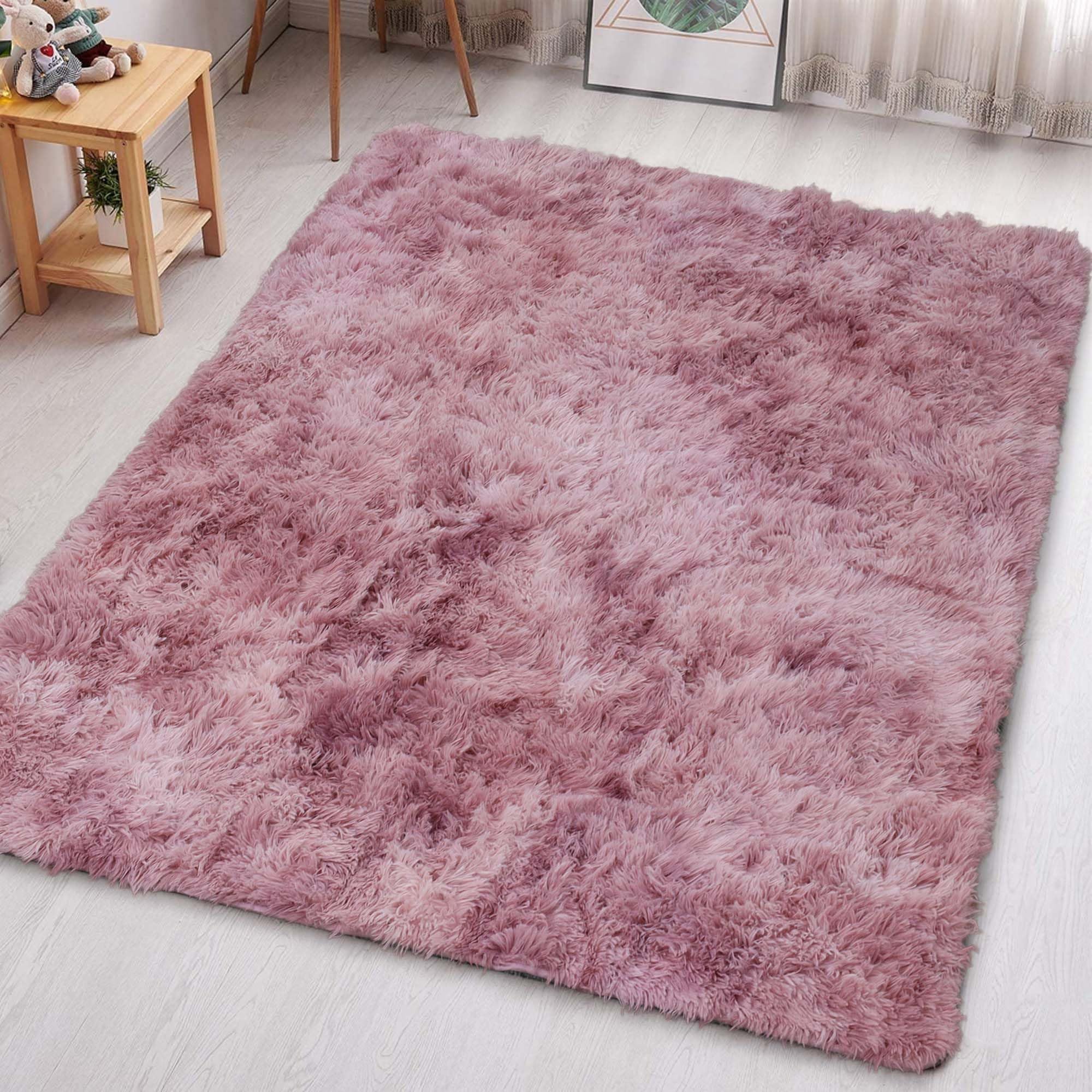 Aspire Homeware Rugs Living Room - Tie-Dye Pink Lilac Area Rugs for Bedroom Anti Slip - Modern Super Soft Plush Carpets for Lounge – Fluffy Shaggy Bedside Runner Rug for Kids Room, 80cm x 150 cm