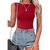 SAUNGKUAI Women's Sleeveless Shirts Mesh Ruched Bodysuit Double Lined Boat Neck Body Suits Going Out Tops Date Outfits