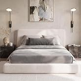 Queen Size Cloud Bed Frame, Upholstered Bed Frame Queen, White Platform Bed | 5" Thick Padded Headboard, Queen Bed Frame No Box Spring Needed, Cream