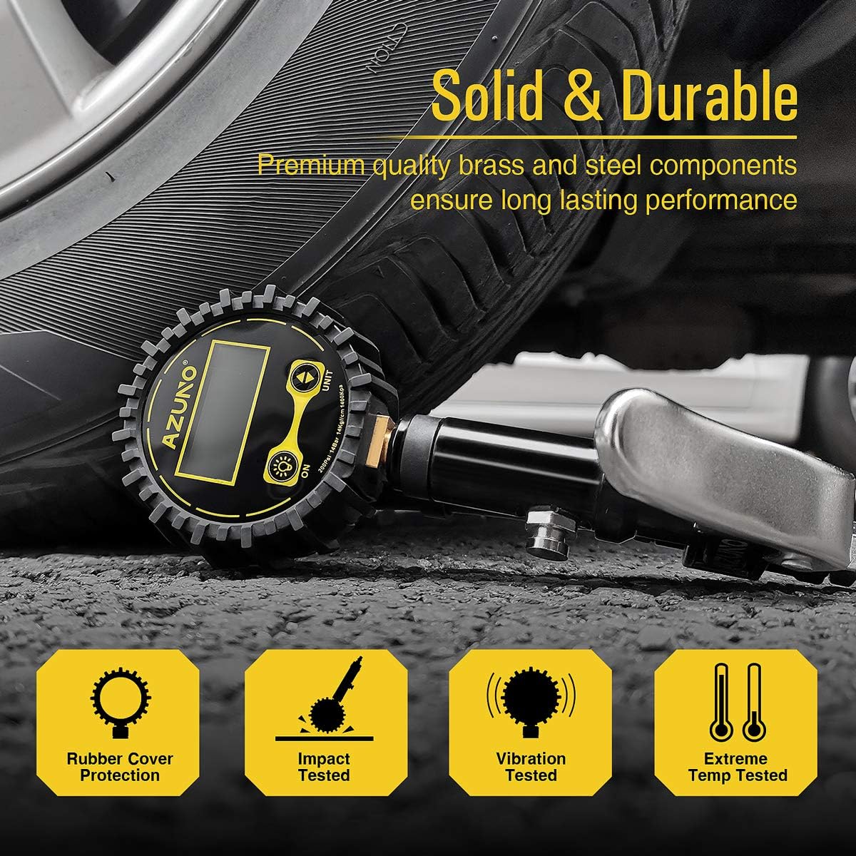AZUNO Bike Tire Inflator with Pressure Gauge, 200 PSI, w/Auto-Select Presta Schrader Chuck on 18" Rubber Hose, Lock on Air Chuck, Quick Connect Coupler, Bicycle Accessories : Sports & Outdoors