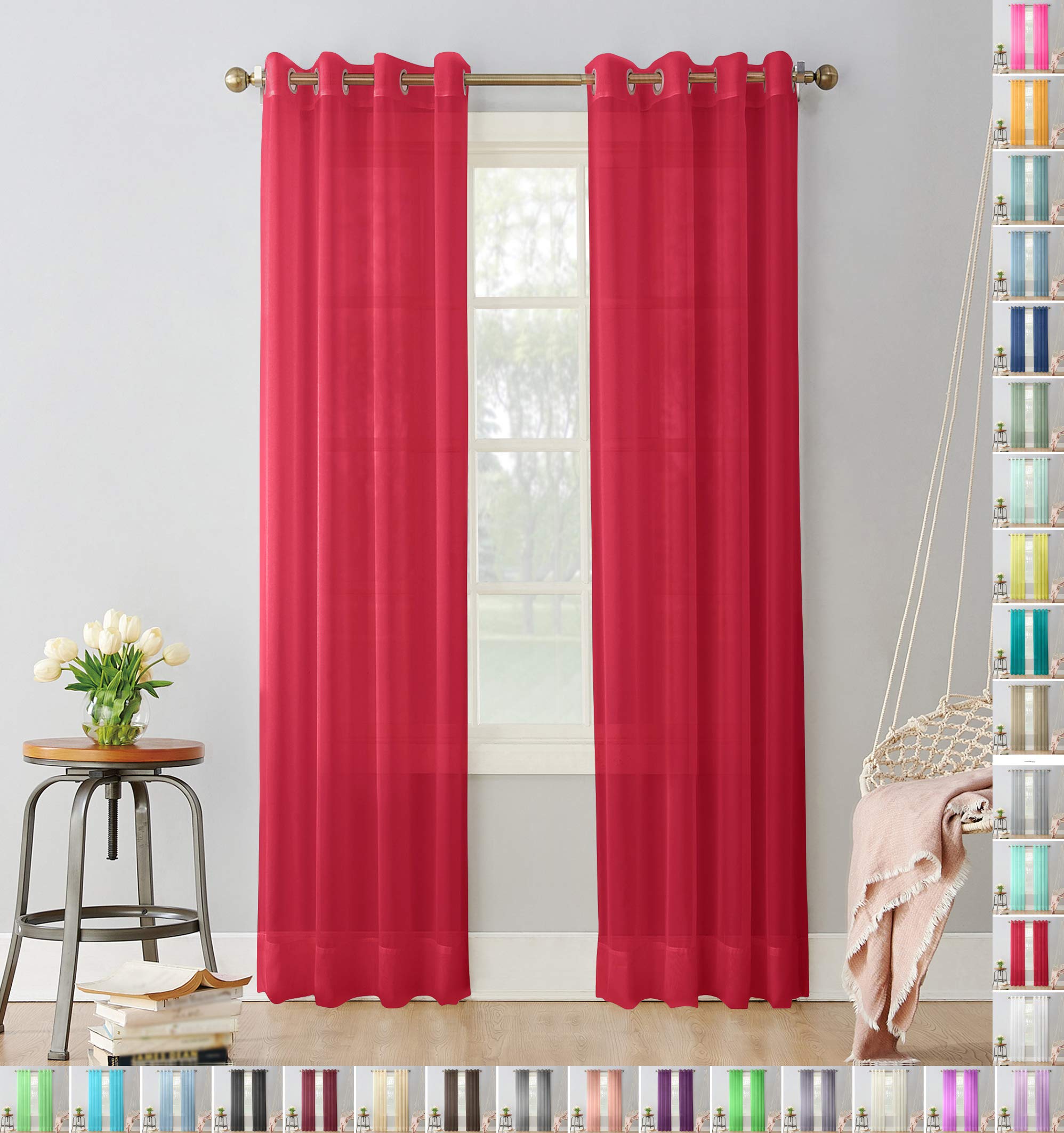 Megachest pair of sheer voile RING top (red, 56" wideX81 drop(W142cmXH206cm))