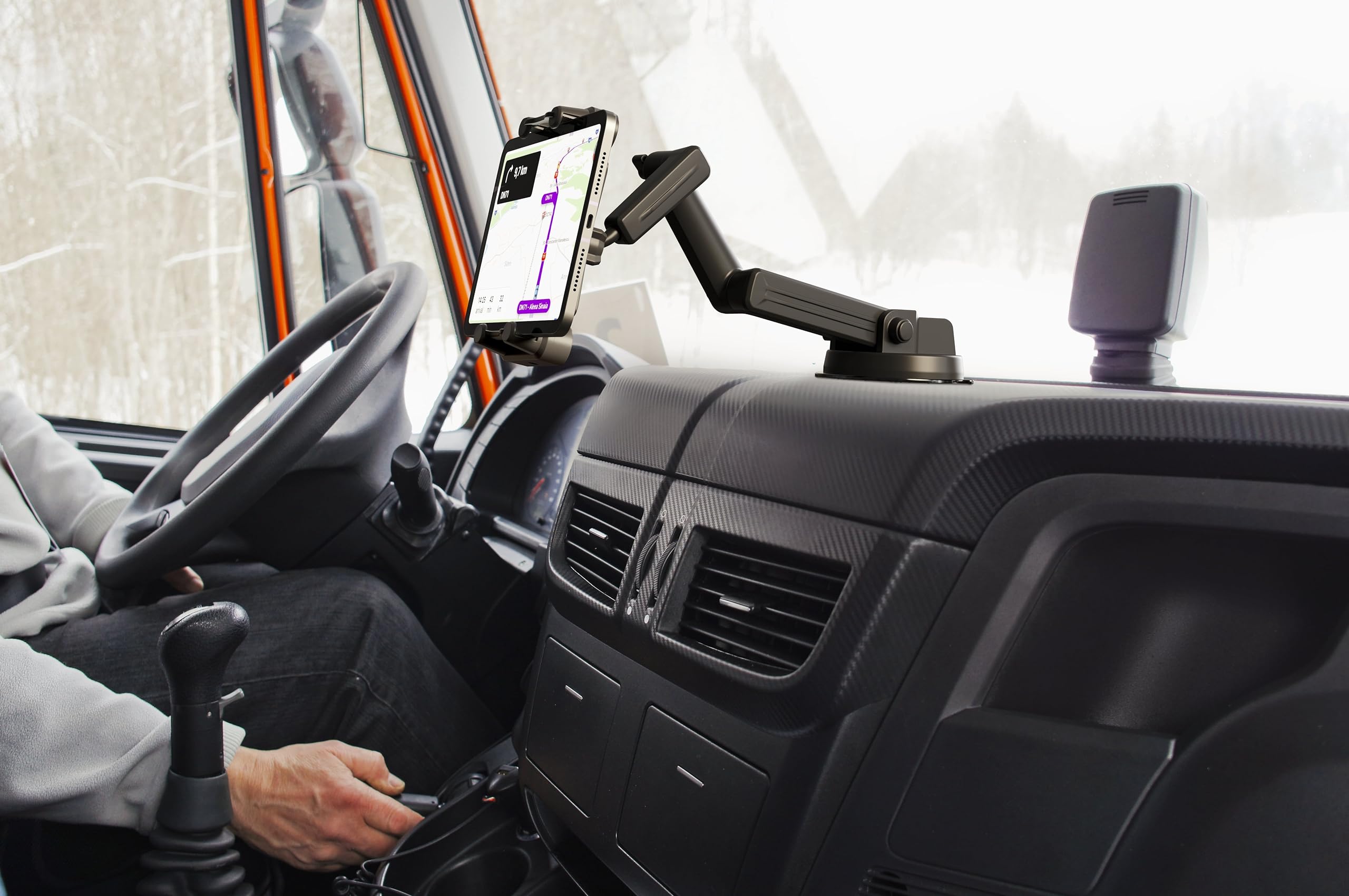 Tablet Holder for Truck Tablet Mount - iPad Mount for Truck, Heavy Duty Super Suction Cup, 16.7 inch Long Arm & Stable, Device & iPad Holder for Dashboard, Windshield and Window - Semi Trucker
