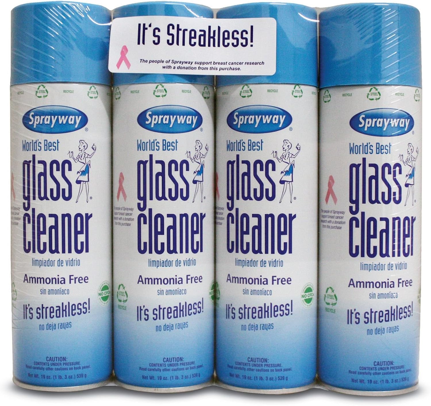 Sprayway 443331 Ammonia Free Glass Cleaner, 19 Oz. (4-Pack) (Packaging May Vary) (4 Case(19 Oz)): Clothing