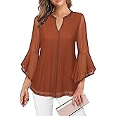 VALOLIA Women's 3/4 Sleeve Dressy Blouses Shirts Casual Loose Fit Mesh Layered Flowy Tunic Tops