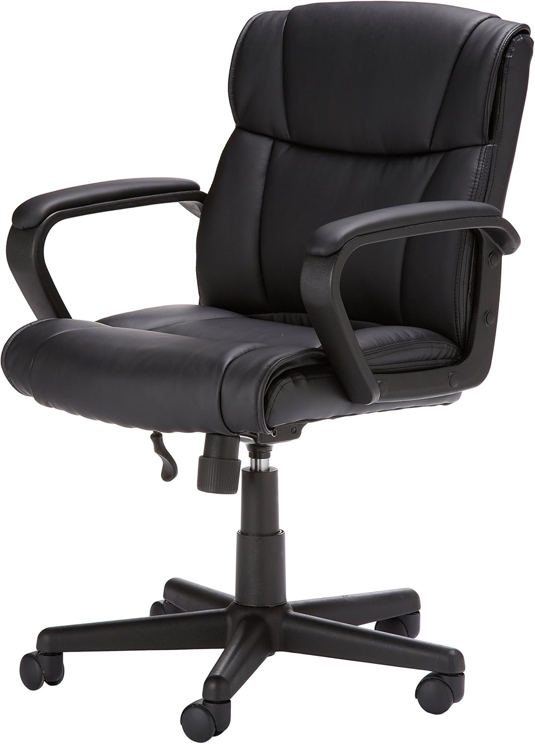 Basics Leather-Padded, Adjustable, Swivel Office Desk Chair with Armrest, Black: Furniture & Decor