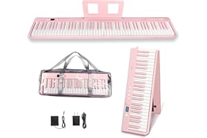 MAGICON 88 Key Foldable Electronic solid Piano can be folded in 180°,more portable. True and Pure Grand Piano Sound Source by France DREAM, Foot Pedal/Power adapter/Delicate Handbag (pink)