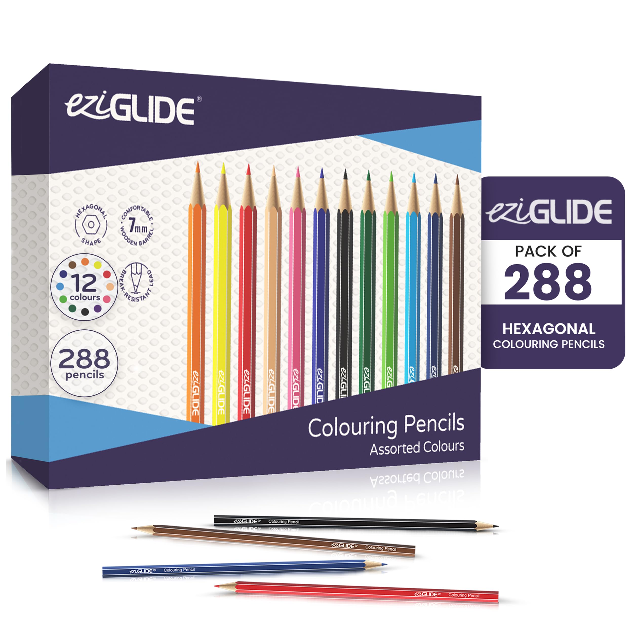 Eziglide Colouring Pencils, Pack of 288 Bulk Pencils Set of 12 Assorted High Pigment Colours, Ideal Colouring Pencil for Adults & Children for use in a Colouring Book, Sketching, Coloring & Drawing