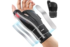 Rakiie Wrist & Thumb Brace Left Hand, Carpal Tunnel Wrist Brace 5X Flexible Support, Night Thumb Splint with 3 Adjustable Straps, Gray S/M