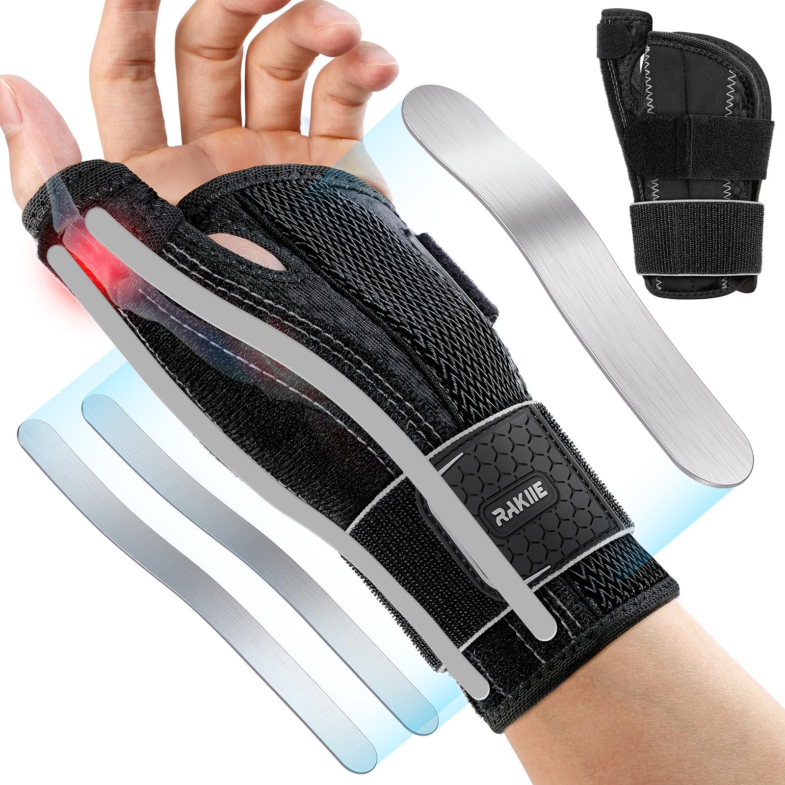 Photo 1 of Rakiie Thumb Brace Left Hand, Max Flexibility Carpal Tunnel Wrist Brace Night Support with 3 Adjustable Straps for Tendonitis, CMC Pain Relief, De Quervain's Tenosynovitis, Gray Size L/XL(7.48-9.84")
