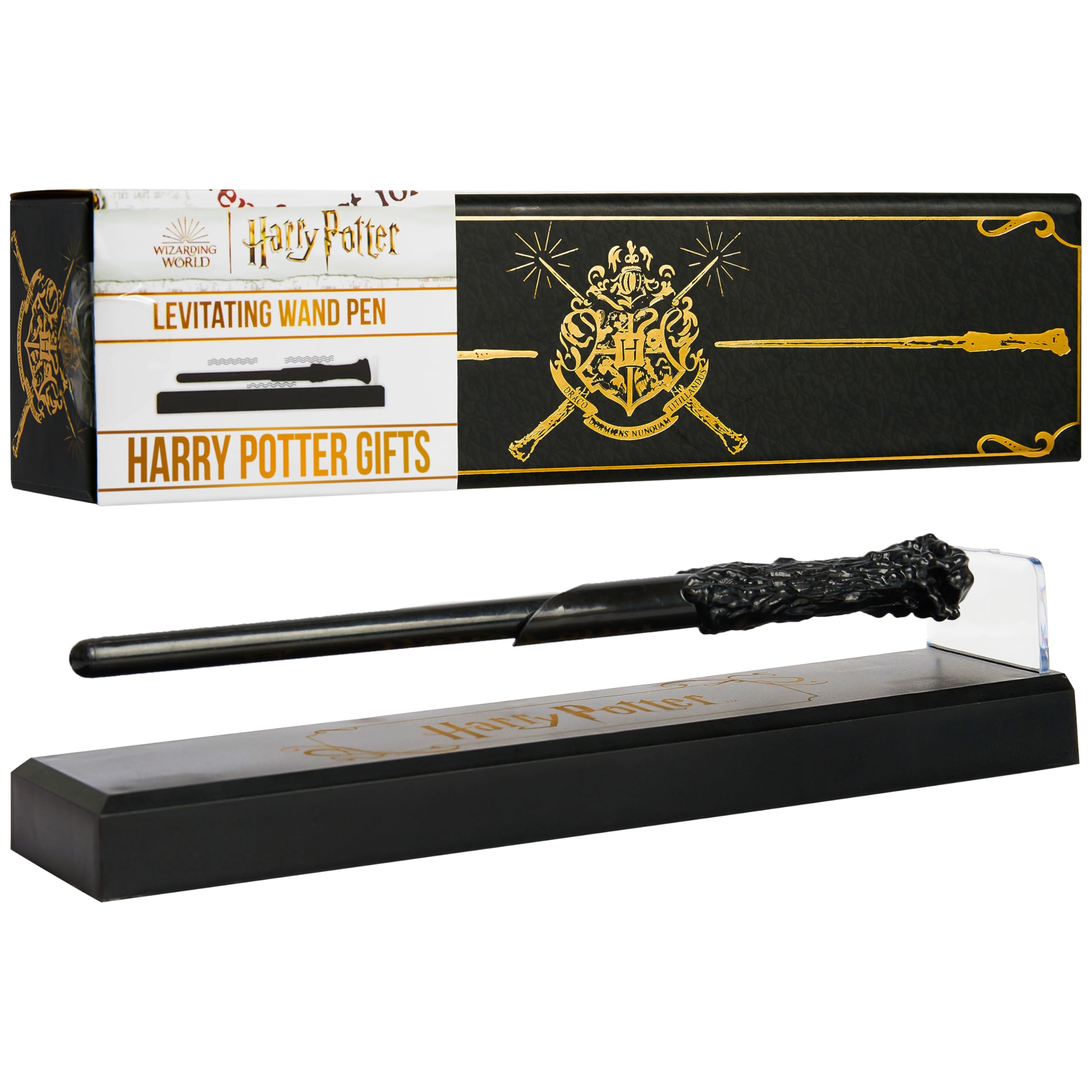 Harry Potter Levitating Wand Pen, Magical Black Ink Ballpoint Wand Pen with Magnetic Display Stand, Floating Office Desk Accessories, Hogwarts Gifts (Black 1 Pcs)