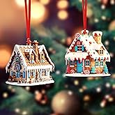 QTValue 2 Pieces Gingerbread House Ornaments Christmas Tree Hanging Ornament Gingerbread Hanging Ornaments Decorations for Xmas Holiday Set A