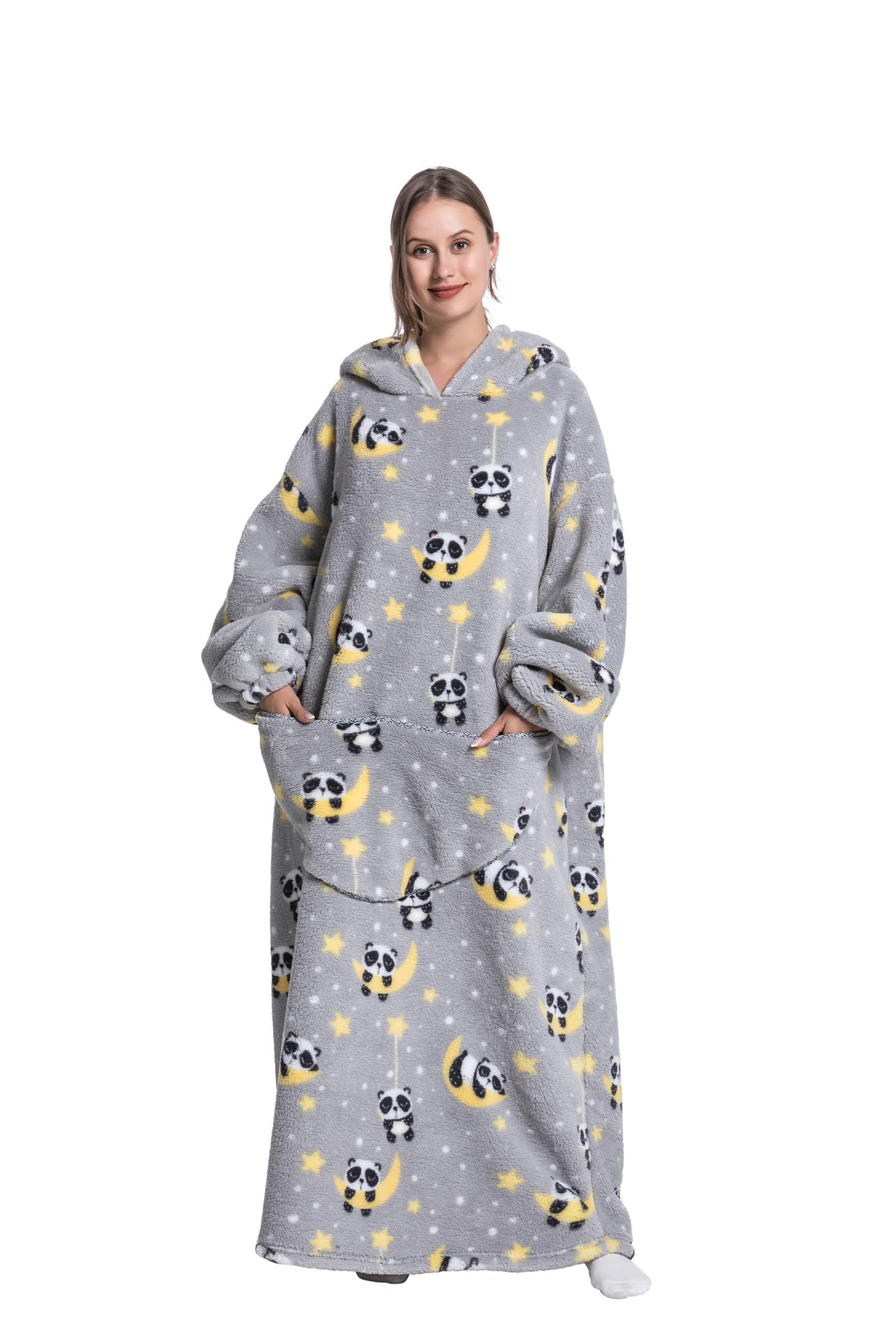 Pterygoid Extra Long Oversized Blanket Hoodie,Wearable Hooded Blanket Adult for Women and Men,Hoodie Blanket with Pocket,Fluffy Throw Sweatshirt