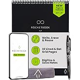Rocketbook Flip Reusable Smart Notepad, Top Bound Spiral Notebook Lined and Dotted Pages Letter Size 8.5x11, Premium, Black (