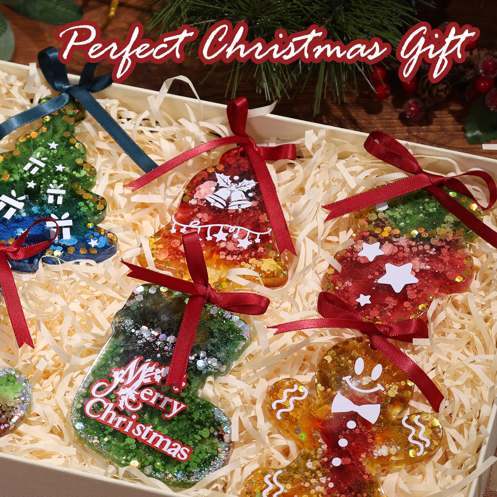 LET’S Resin Christmas Resin Molds Silicone, 16 Cavities Large Christmas Ornament Resin Molds Each 3inch, Glossy Silicone Molds for Resina Art Craft,Keychains,Tree Decorations