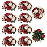 BLOSMON Wedding Flowers Centerpieces for Tables: 10 Pcs Burgundy & Dusty Rose & Creamy White Fake Roses Kissing Balls Decoration - Artificial Silk Floral Arrangements for Home Party DIY Decor