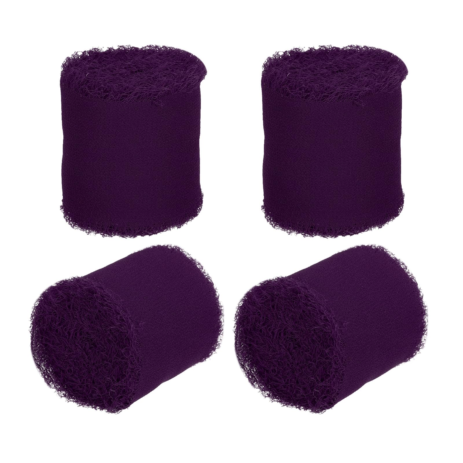 PATIKIL 1.5 in x 5 Yard Chiffon Ribbon, 4 Rolls Handmade Fringe Silk Ribbon Frayed Edges for DIY Decor Bridal Bouquets Wedding Invitations Gift Wrapping, Drak Purple