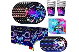 Video Game Birthday Party Decorations Supplies, 16 Guests Game On Birthday Party Tableware Set, Video Birthday Plates Napkins