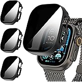 Suoman 3-Pack for Apple Watch Ultra 3/2/1 49mm Privacy Screen Protector Case, [Anti-Peeping] Ultra-Thin Tempered Glass Case Cover for iWatch Ultra 49mm 3/2/1