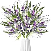 Giegxin 6 Bundles Fake Artificial Flowers Bouquet Spring Silk Flowers Arrangements Faux Wildflowers Bouquets Stems Fake Plants for Wedding Table Centerpiece Rustic Home Vase Floral Table(Lavender)