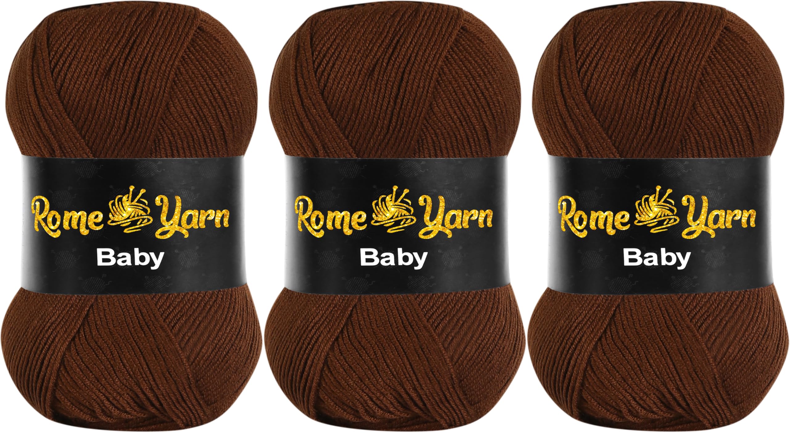 Baby Yarn | 3 x 100g | #3 Light Worsted DK Anti-Pilling Acrylic Wool for Knitting and Crochet (890 Bitter Coffee)