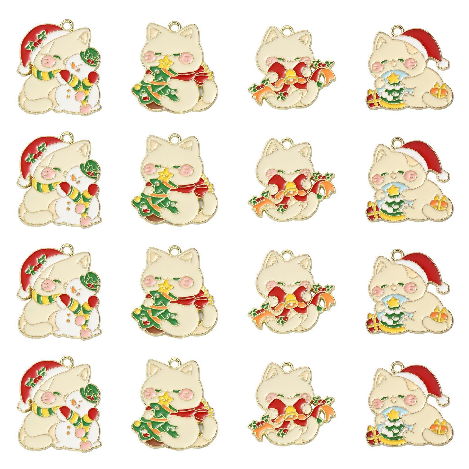 Stiesy 20Pcs 4 Styles Christmas Hat Cat Charms Pendants Enamel Kitten with Christmas Tree Snowman Dangle Charms for Jewellry Making DIY Bracelets Crafting — image 1