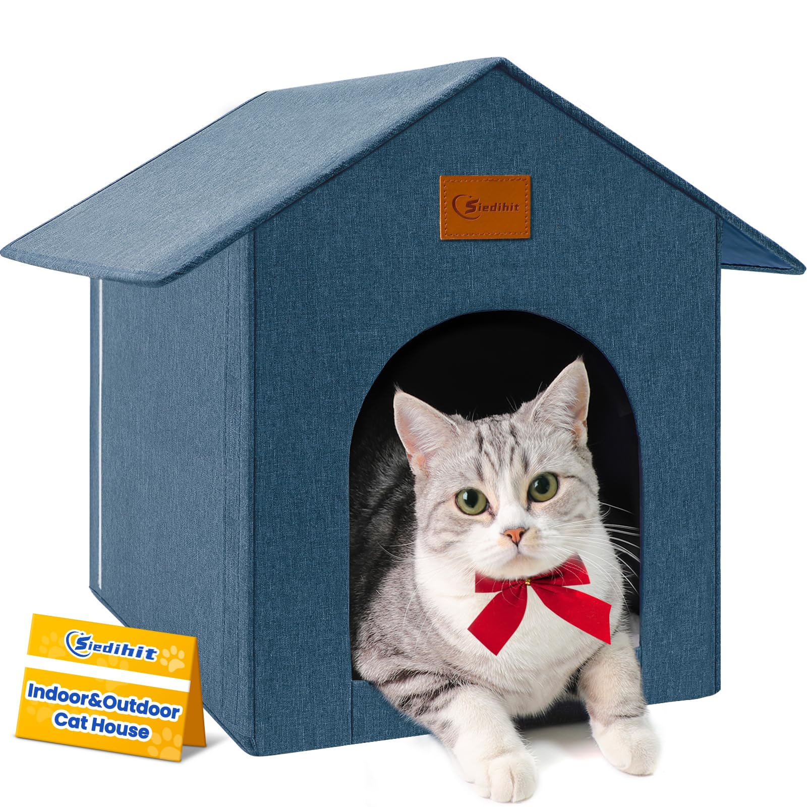 Photo 1 of Siedihit Outdoor Cat House Feral Cat Shelter,Outside Waterproof Cat House for Outdoor/Indoor Cats, Insulated Cat Bed for All Seasons with Cozy Cushion Easy to Assemble, Navy Blue