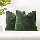 JUSPURBET Green Decorative Pillow Covers 24x24 Set of 2 Throw Pillow Covers for Couch Sofa Bed Cozy Chenille Cushion Covers Cases with Hidden Zipper for Living Room Home Decor