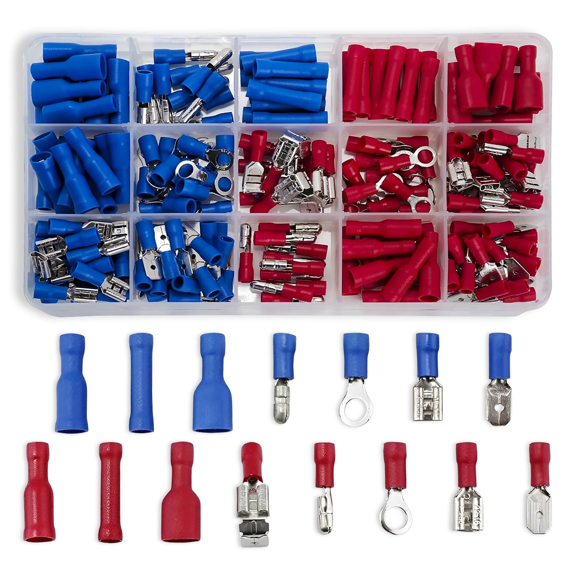 Weddecor Insulated Crimp Terminals Electric Wiring Wire Connectors Butt Spade Ring Fork Assorted Electrical Wire Terminals Crimp Connectors Set 200pcs