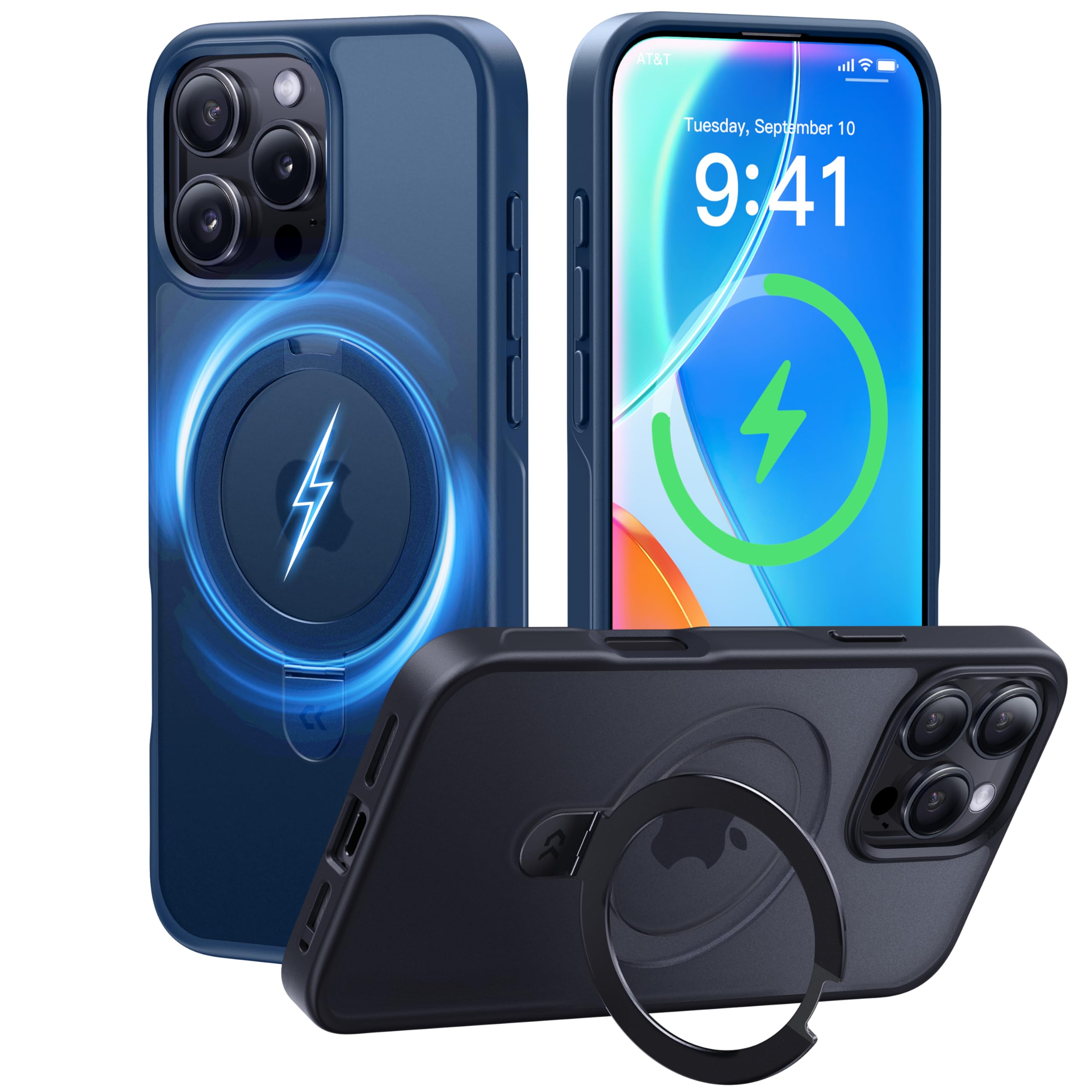 Photo 1 of CASEKOO Designed for iPhone 16 Pro Max Case with Magnetic Invisible Stand [Military Drop Protection] [Compatible with MagSafe] Shockproof Slim Translucent Matte Promax Case 6.9 Inch, Blue