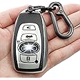 Kirsnda for Subaru key fob cover case with keychain,Texture Soft TPU key case/skin,4-Buttons fit BRZ Legacy Outback Ascent Crosstrek Forester WRX Remote Key Vehicle Accessories(Silver)