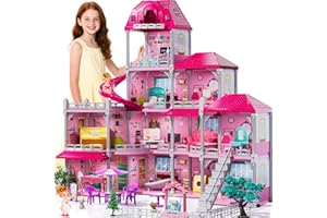 JUKUDAHU Villa Playset for Girls Ages 3-7, Indoor Playset Girls Toys for Ages 6-8 with 4 Storeys 11 Rooms 2 Dolls, Furniture and Accessories, Pretend Toddler Toy, Birthday Gifts for Kids 3 4 5 6 7 8