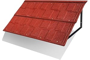 BIGALLEONS Fixed Metal Awnings 52 in W x 31 in H, Triangle Steel Frame with Tile Shaped Metal Awning for Door Entrance, Windows, Porches and Balconies (Red)