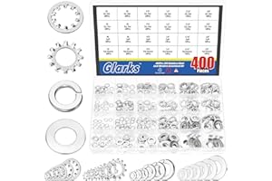 Glarks 400pcs #6#8#10 1/4” 5/16” 3/8” External & Internal Star Washer and Split Lock Washer with Flat Washer Set, 304 Stainle