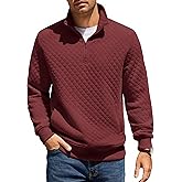 COOFANDY Mens Quarter Zip Pullover Quilted Sweatshirt Knit Long Sleeve Mock Neck Sweater Polo with Pocket