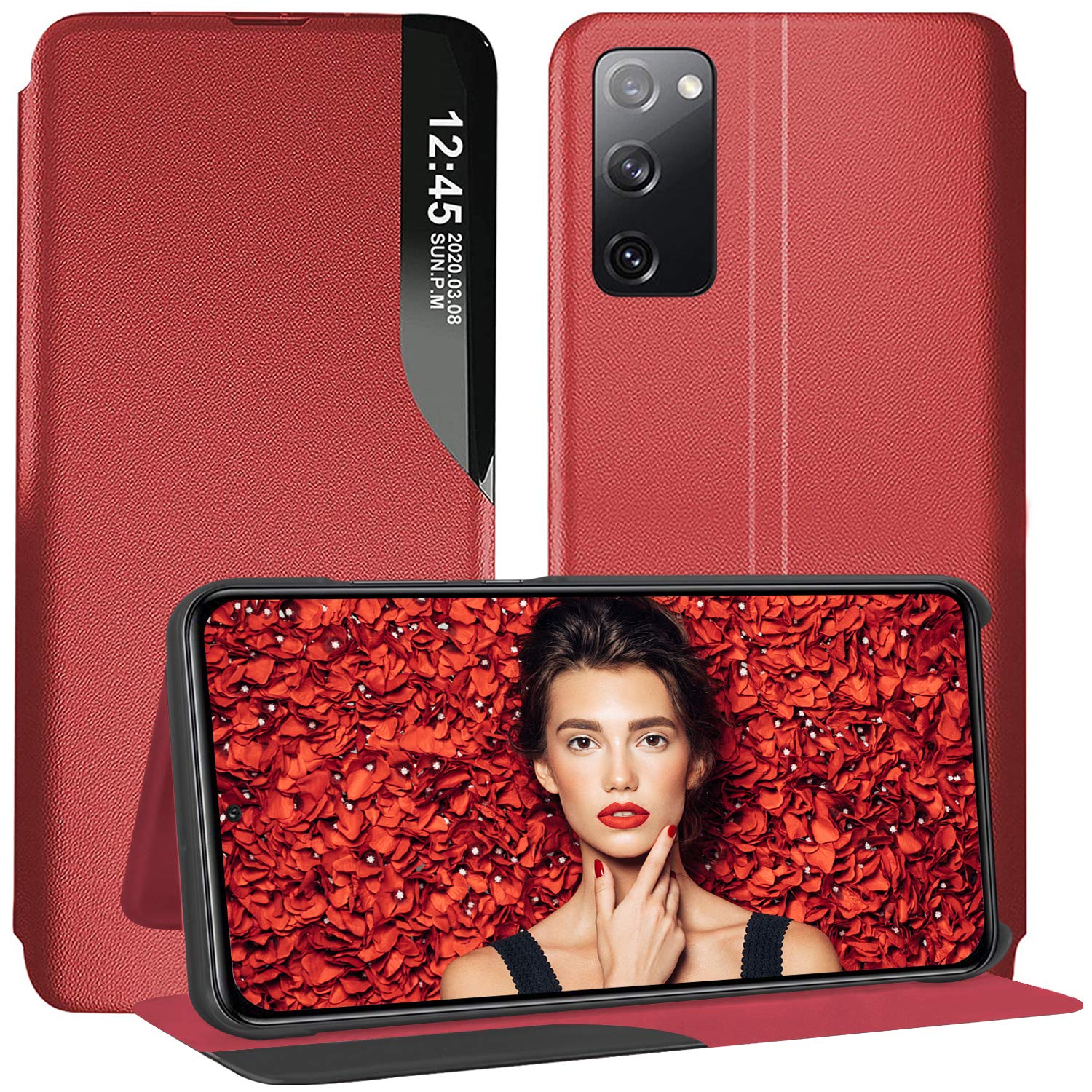 Galaxy S20 Fe 5G Case Compatible with Samsung Galaxy S20 Fe 5G Cases Leather Silicone Clear View Flip Phone Case [Stand Function] 360 Degree Bumper Protective Case for Samsung Galaxy S20 Lite