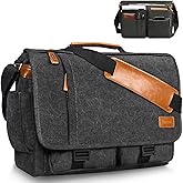 ESTARER Messenger Bag 17.3 Inch, Mens Computer Bag for Teacher/College/Work/Travel, Water-resistant Canvas Laptop Bag Satchel Briefcase, Dark Grey