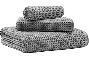 MICROFI New Microfiber Waffle Bath Towels, 3 Pieces, Oversized, Soft, Absorbent, Fast Drying, Lint Free, Includes Bath, Face and Hand Towels