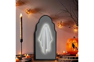 JAOLEE 2025 Halloween Ghost Mirror – 19.6" x 9.4" Hologram Ghost Mirror, Halloween Ghost Decorations Indoor for Fireplace, Living Room, Bedroom, DIY Haunted House Props (Wavy Border)
