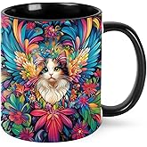 opshksog Cat Coffee Mug 11oz Ceramic Tea Cup With Handle Funny Porcelain Mugs for Women Dishwasher Microwave Safe