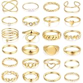 FAXHION 24-60 Pcs Gold Stackable Rings for Women, Knuckle Rings Chunky Gold Ring Set Dainty Stacking Cute Rings, Multiple Siz